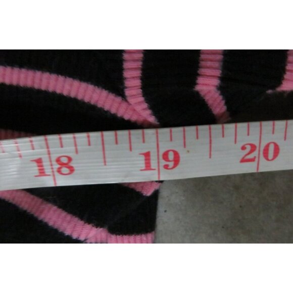 Ralph Lauren Pink & Black Striped long sleeve leather shoulders sweater size XL - Picture 6 of 8